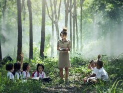 Children Learning Outdoors in the forest